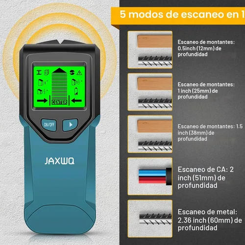 Vista 2 de Escáner de pared con buscador de pernos 5 en 1 con chip inteligente y pantalla LCD HD, detector de vigas para el centro y el borde de madera