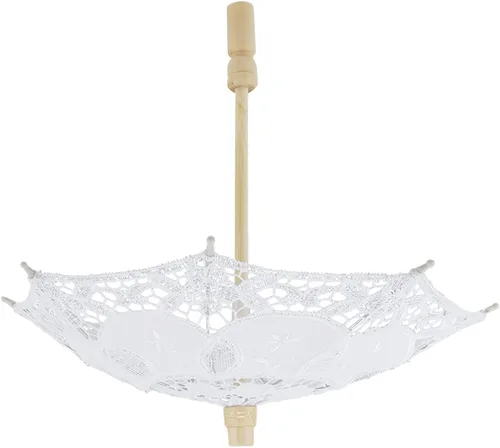 Vista 8 de Sombrilla de encaje para boda, bordado de algodón, hecha a mano, suministros de boda para decoración, disfraz de dama de los años 20 (blanco)