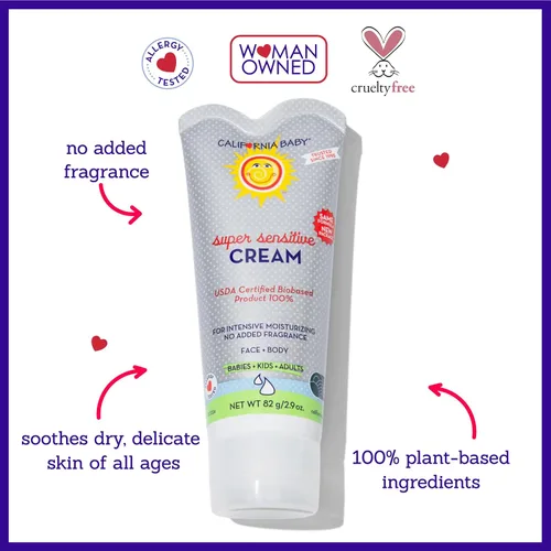 Vista 3 de California Baby Crema sin perfume súper sensible Hidratante 100% a base de plantas Loción calmante para bebés para recién nacidos