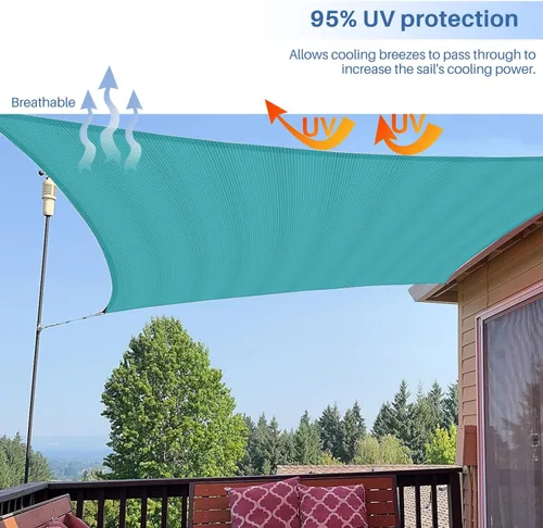 Vista 5 de E&K Sunrise - Toldo para exteriores, tipo vela, sombra, protección para rayos UV, Turquesa Verde