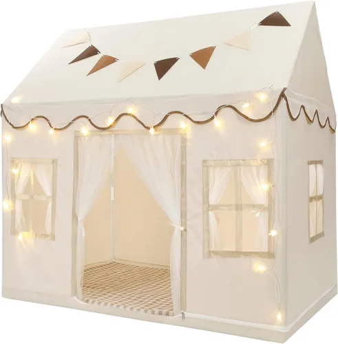 Vista 9 de Tienda de campaña para niños, casa de juegos grande con cuerda de estrella, bandera, lavable a máquina, tienda de campaña para interiores