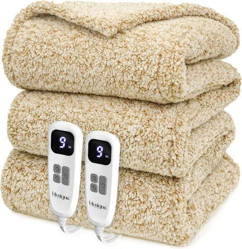 Vista 23 de Heated Blanket Electric Blanket Queen - Fast Heating Blanket Throw Dual Control Double Sided Sherpa with 10 Heating Levels & 2-10 Hours Auto Off