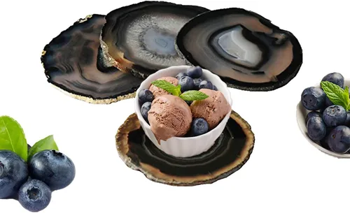 Vista 13 de Posavasos de ágata natural en rebanadas con protector de goma, juego de 4 unidades, Natural