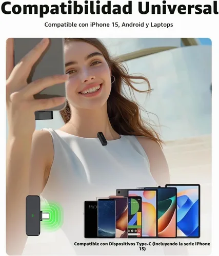 Vista 6 de Rythflo Micrófono Lavalier inalámbrico para iPhone 17/16/15 y Android Negro carbón