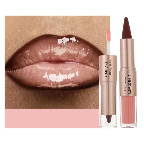 Vista 106 de BAISEN DIARY 2 en 1 doble punta mate delineador de labios y brillo de labios, lápiz combinado de labios marrón nude degradado, delineador de labios