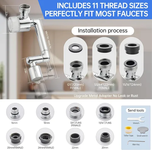 Vista 6 de YYKBZ 1440° Extensión de Filtro de Agua Giratoria para Lavabo Aireador, 2 Modos Giratorios para Lavado de Cara y Ojos en Baño/Cocina, Extensión