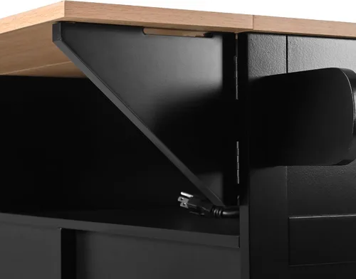 Vista 6 de Modern Rolling Kitchen Island with 2 Drop Leaves Power Outlets, 2 Storage Cabinets with Adjustable Shelf, 3 Drawers, Spice & Towel Rack, 5