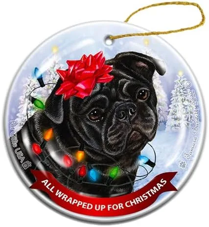 Vista 2 de Pug Fawn All Wrapped Up Ornament