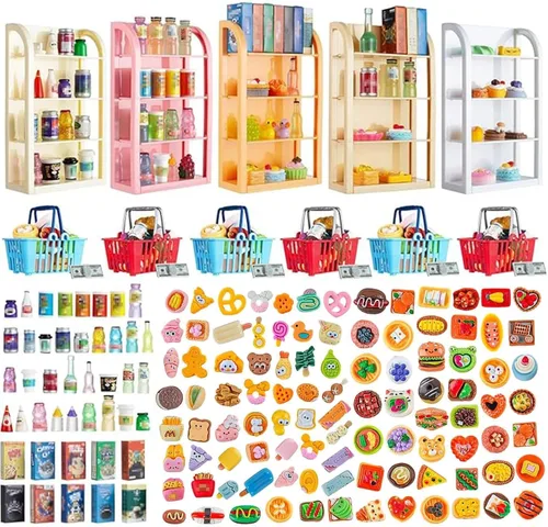Vista 10 de 50 piezas de botellas en miniatura de comida y bebida, latas de refresco, accesorios de juego de cocina de simulación, juguetes de Hamburgo, pastel