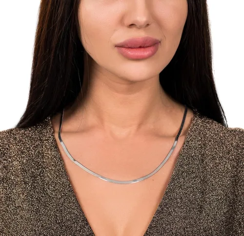 Vista 4 de Savlano Collar de cadena mágica de serpiente plana de plata de ley 925 de 0138in para mujeres y hombres con caja de regalo hecho en Italia Metal