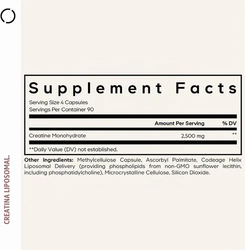 Vista 2 de Codeage Monohidrato de creatina liposomal, 2500 mg, micronizado, 360