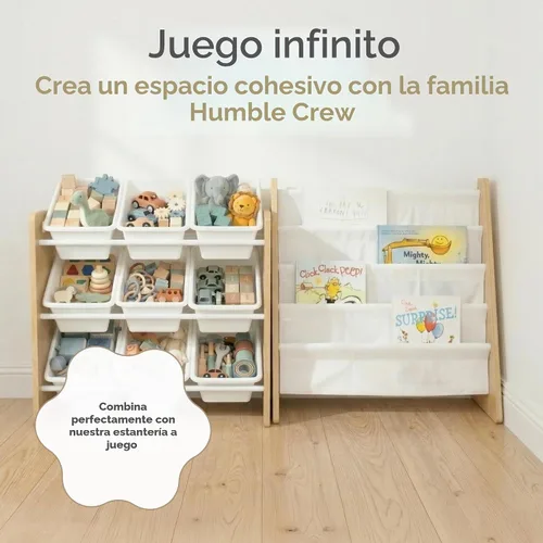 Vista 8 de Humble Crew Organizador de juguetes para niños con 9 contenedores Madera natural/blanco