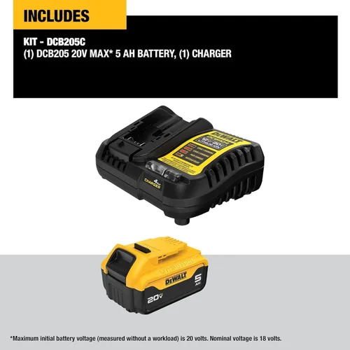 Vista 2 de DEWALT Kit de inicio de batería de iones de litio de 20 V máx. y cargador de 5 Ah (DCB205C)