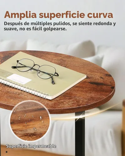 Vista 6 de Eufrozy Mesa auxiliar de madera pequeña de 24 pulgadas redonda con cesta