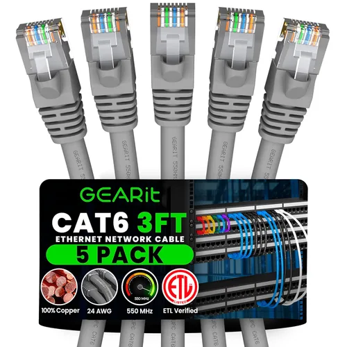 Vista 29 de GEARit Cables de conexión Cat6 de 1 pie negro (paquete de 5) Cables de conexión Cat 6 de 1 pie, cable de conexión negro/Ethernet, 10Gbps 550MHz