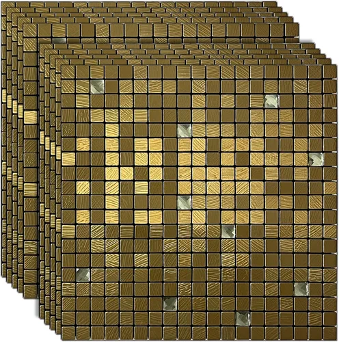 Vista 8 de 10 hojas de azulejos de salpicaduras para despegar y pegar, paneles de pared autoadhesivos de aluminio 3D, calcomanías de mosaico metálico