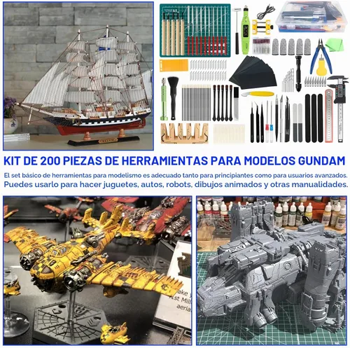 Vista 7 de Kit de herramientas Gundam de 200 piezas, kit de herramientas de modelo profesional para Gundam, herramientas de modelado para modelos de plástico