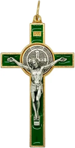 Vista 6 de Medalla de San Benito Crucifijo Santo Patrón de los Estudiantes y Europa Incluye estuche y cordón Gran regalo católico para la primera Negro