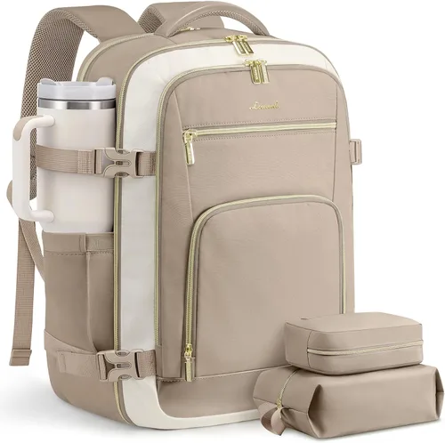 Vista 15 de LOVEVOOK Mochila de viaje para mujer y hombre, Beige, Mochilas de viaje