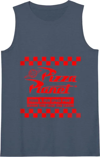 Vista 4 de Disney Pixar Toy Story Pizza Planet - Camiseta sin mangas con logotipo a cuadros, Azul / Patchwork, S Azul Marino