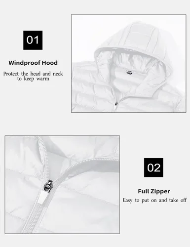 Vista 5 de MAGCOMSEN Chaqueta acolchada ligera con capucha para hombre, con cremallera completa, resistente al agua, acolchada, con forro