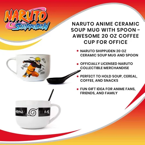 Vista 6 de Naruto - Taza de sopa de cerámica de anime con cuchara, impresionante taza de café y té de 20 onzas para bebidas calientes y frías para el hogar