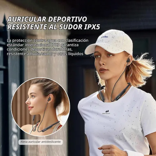 Vista 3 de MORMOQUE Auriculares Bluetooth G5 con banda para el cuello, con micrófono inalámbrico, auriculares de graves profundos de alta fidelidad