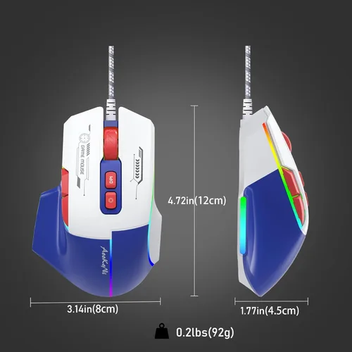 Vista 7 de Ratón para juegos con cable, mouse para juegos con retroiluminación RGB, 7200DPI ajustable, ratones para juegos de PC con 7 botones macro