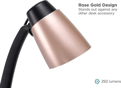 Vista 2 de PureOptics LED Lámpara de escritorio LED moderna, 3.5W, oro rosa (VLED1814-BD)