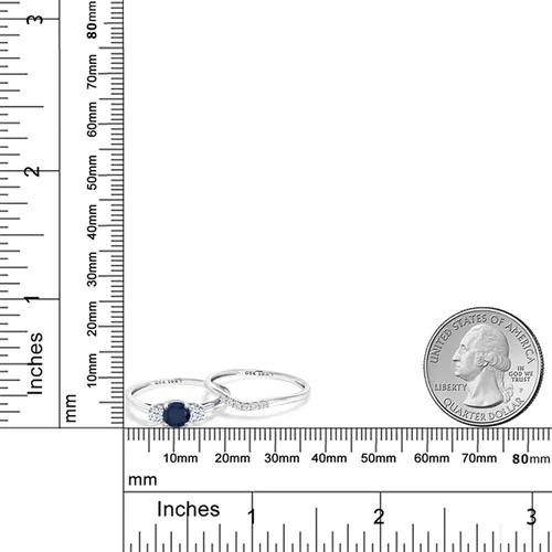 Vista 5 de Gem Stone King Juego de anillos de compromiso de 3 piedras de oro blanco de 10 quilates y zafiro blanco creado en laboratorio para mujer