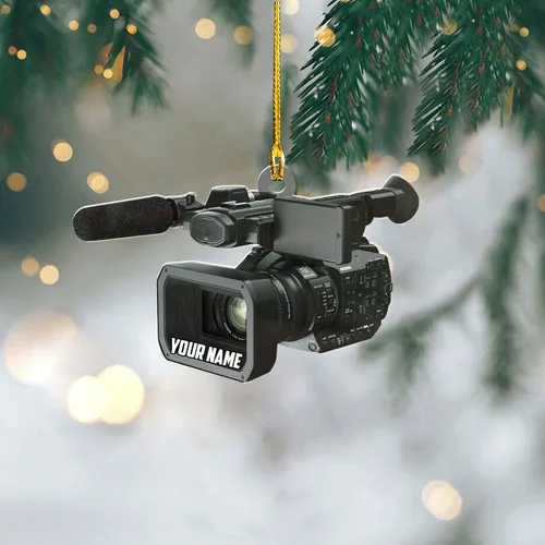 Vista 2 de Adorno personalizado para cámara, adornos de cámara personalizados para árbol de Navidad, cámara de película, adorno de Navidad, adorno