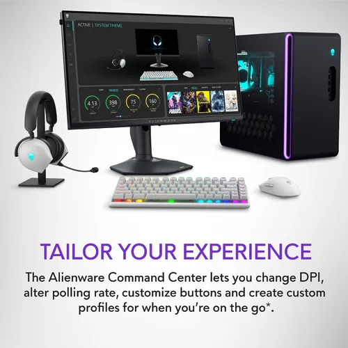Vista 7 de Alienware Pro - Ratón inalámbrico para juegos - Conectividad inalámbrica de 2.4GHz/USB con cable, DPI ajustable, tecnología de sensor óptico, 6 Luz