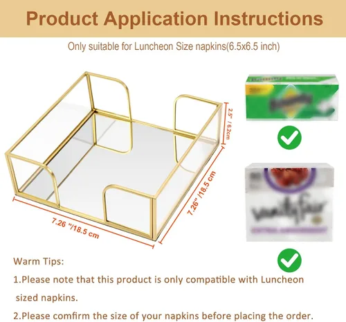 Vista 11 de Servilletero para mesa, servilleteros de vidrio para cocina, servilleteros planos para servilletas de papel, elegante servilletero dorado adecuado