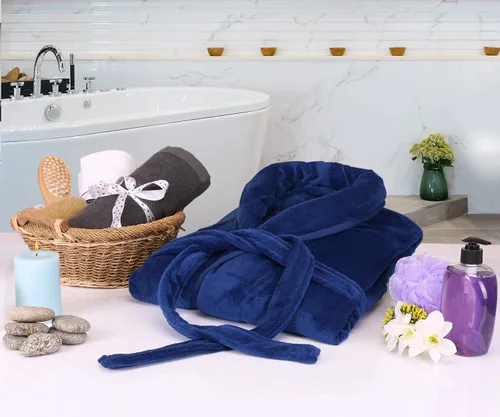 Vista 7 de NY Threads - Bata de baño lujosa en tejido polar con cuello de chal para hombre