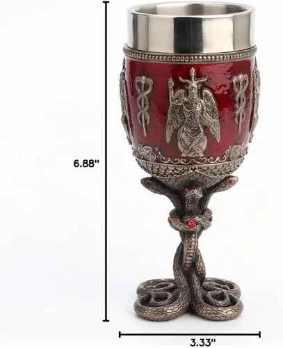 Vista 4 de Veronese Design Vaso de acero inoxidable de 6 7/8 pulgadas Baphomet Crimson Jeweled Serpent Cáliz