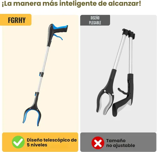 Vista 4 de Herramienta Telescópica de Alcance, Longitud Ajustable de 5 Niveles (23'' a 41'') - Garra Recogedora de Basura, Palo de Recogida Resistente