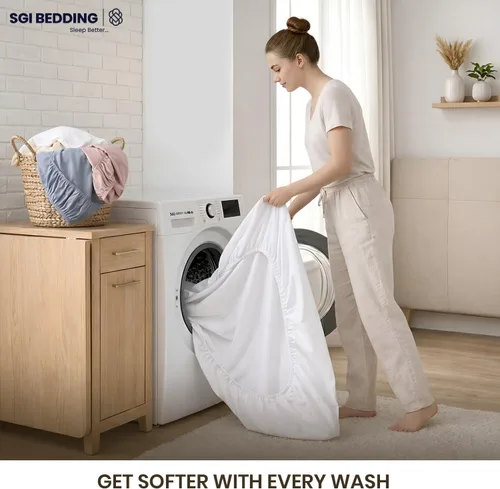 Vista 8 de SGI bedding 100% Egyptian Cotton 600 TC Twin Size Fitted Sheet Only Soft, Smooth Sateen Weave 15" inch Deep Pocket Fitted Bed Sheet - White