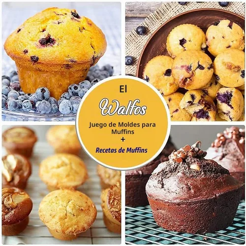 Vista 6 de Walfos Molde de silicona para magdalenas, juego de 3 moldes para magdalenas, incluye 24 tazas de mini moldes para muffins, 12 tazas regulares y 6