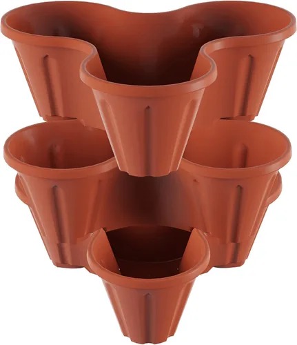 Vista 8 de Pure Garden - Juego de 3 macetas apilables de 3 niveles que ahorran espacio, macetas verticales para hierbas y verduras para interiores y exteriores