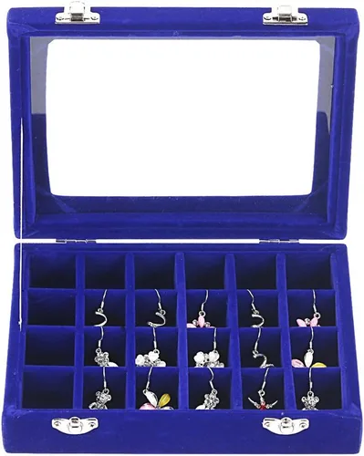Vista 2 de MeJell - Joyero de terciopelo con 24 ranuras para anillos, aretes, bandeja de almacenamiento