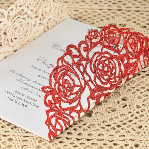 Vista 6 de AdasBridal 50 tarjetas de invitaciones de boda burdeos con sobres de 5 x 7 pulgadas, en blanco, 250 GSM, insertos de papel de pera con purpurina