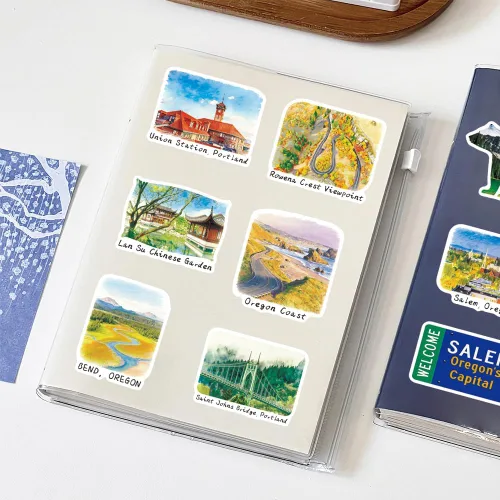 Vista 9 de Oregon Travel Stickers 58Pcs Oregon OR Waterproof Vinyl Decals Despegar y pegar a prueba de sol removible reutilizable para botellas de agua