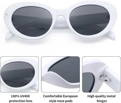 Vista 4 de FEISEDY Y2k - Gafas de sol ovaladas para mujer, gruesas, atrevidas, retro, redondas, con diseño de ojo de gato, B2313