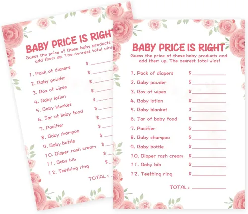 Vista 8 de OLOUTAB 50 Juegos de Baby Shower para Niña - Juego de Palabras con Tema Floral, Cartulina Gruesa, Divertido y Fácil de Jugar (Con Respuesta)