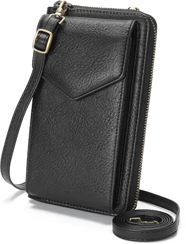 Vista 11 de SENDEFN Bolso cruzado pequeño para teléfono celular para mujer, de cuero, con múltiples ranuras para tarjetas A01-negro