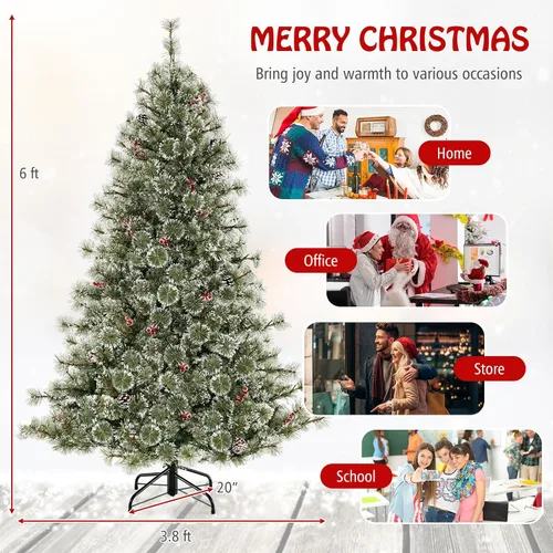 Vista 7 de Goplus Árbol de Navidad artificial preiluminado de 6 pies, árbol de Navidad con bisagras con conector de alimentación rápida de 360°, 350 luces LED
