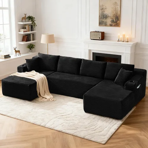 Vista 14 de Tmsan Sofá de 3 plazas sin hueso de 80.7 pulgadas para sala de estar con portavasos y asiento profundo de 26 pulgadas, bolsillos laterales, sofá