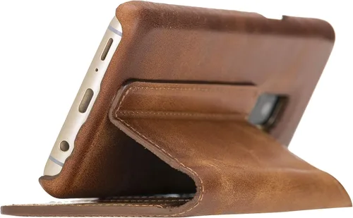 Vista 5 de Venito Venice - Funda delgada compatible con Galaxy S9 con soporte, cartera, cierre automático y función de bloqueo RFID (marrón antiguo)