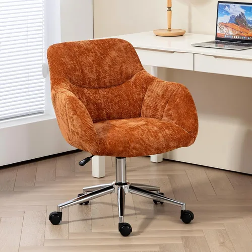 Vista 9 de Sillas de escritorio de oficina en casa, silla giratoria pequeña para computadora con ruedas, silla de tocador tapizada, silla de oficina