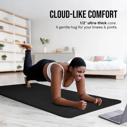 Vista 5 de Gogokiwi Tapete de yoga extra ancho para hombres y mujeres (72"L x 36"A) Tapete de fitness y ejercicio antideslizante con marcas de alineación